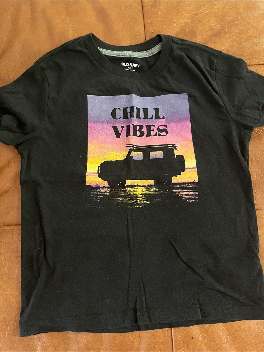 Old Navy Black Tee with Sunset 'Chill Vibes' Graphic